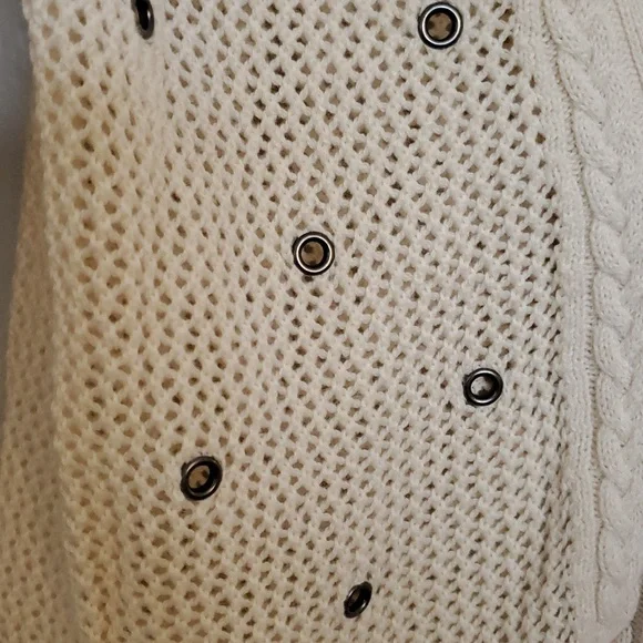 AMERICAN EAGLE CREAM Zip Up Open Knit CARDIGAN PLUNGE V NECK SWEATER Size MEDIUM - Picture 4 of 6